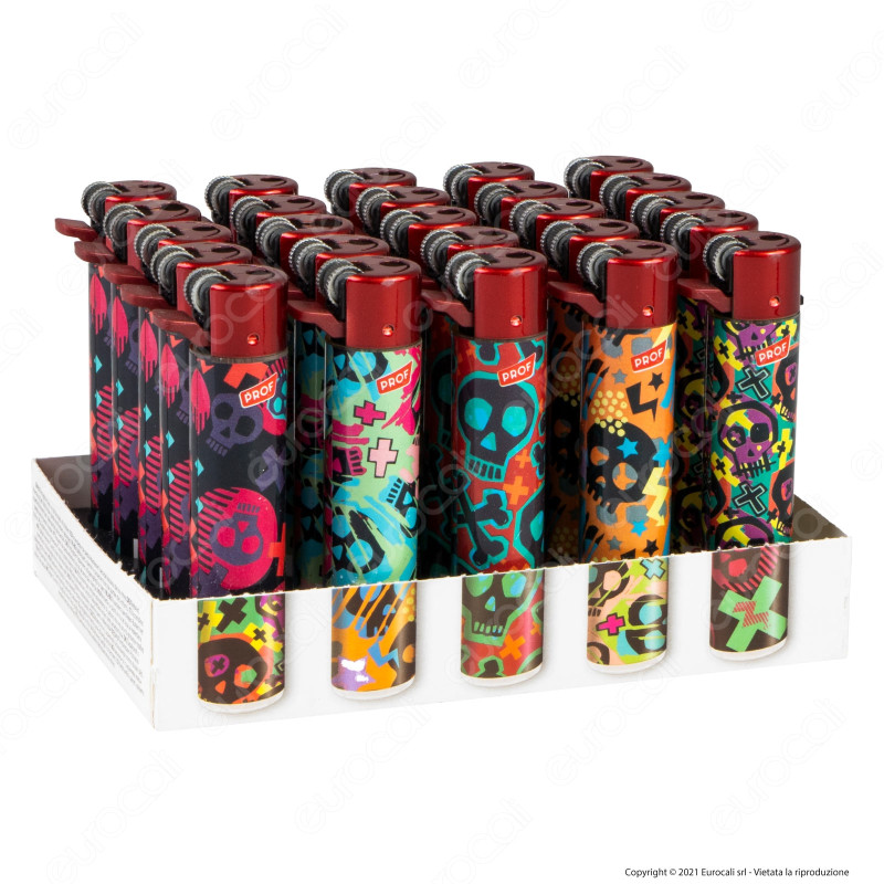 Accendini a Pietrina Maxi Prof Fantasia Red Skulls - Box da 25