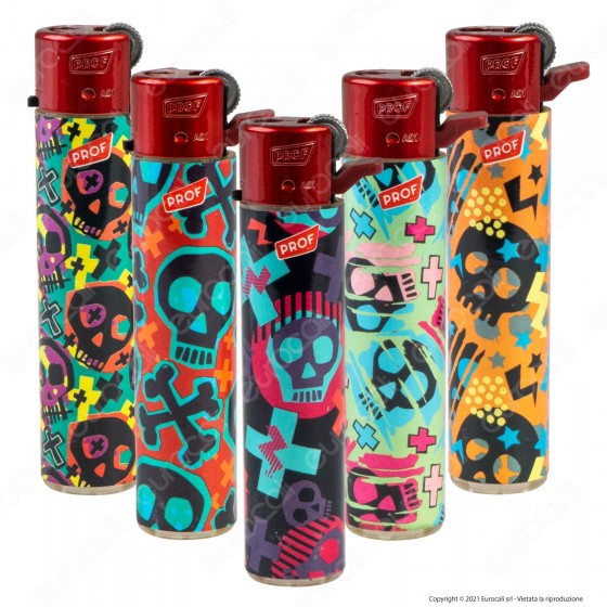 Accendini a Pietrina Maxi Prof Fantasia Red Skulls - Serie da 5 Accendini a Pietrina Maxi Prof Fantasia Red Skulls - Serie da 5