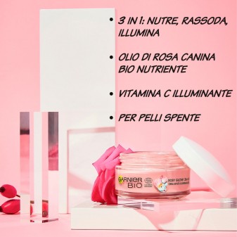 Garnier Bio Rosy Glow 3in1 Crema Anti Età Illuminante - Barattolo da