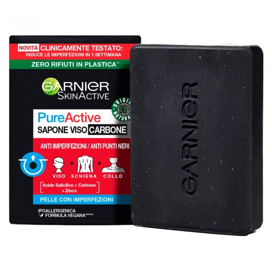 Garnier SkinActive Pure Active Sapone Viso Carbone - Saponetta da 100g Garnier SkinActive Pure Active Sapone Viso Carbone - Saponetta da 100g