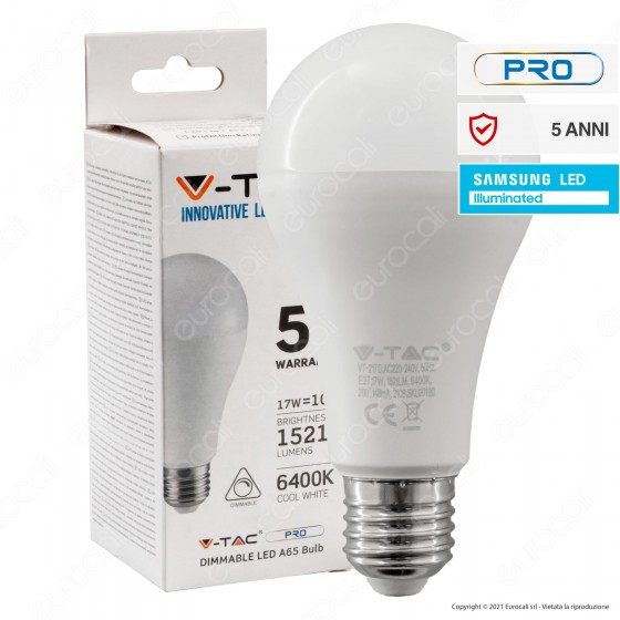 V-Tac PRO VT-217D Lampadina LED E27 17W Bulb A65 Chip Samsung V-Tac PRO VT-217D Lampadina LED E27 17W Bulb A65 Chip Samsung