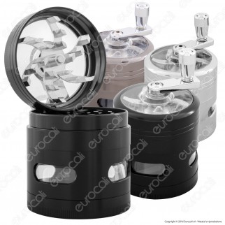 Grinder Tritatabacco 4 Parti in Metallo - con Manovella e finestra