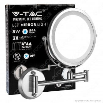 V-Tac VT-7571 Specchio Bifacciale con Luce LED 3W Ingrandimento 1x -