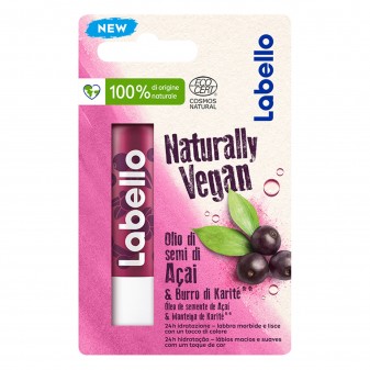 Labello Naturally Vegan Balsamo Idratante Labbra Burrocacao con Olio di Semi di Acai e Burro di Karitè - Confezione da 1pz