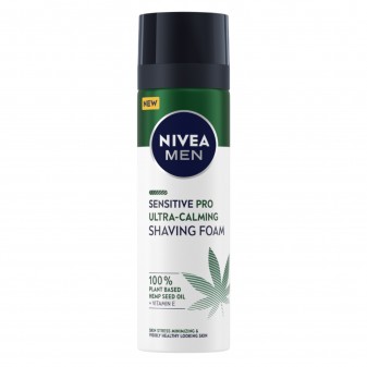 Nivea Men Sensitive Pro Ultra Calming Schiuma da Barba Vegan con Vitamina E e Olio di Canapa - Flacone da 200ml