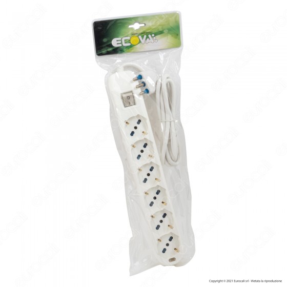 Ecova Multipresa 6 Posti Schuko + 10/16A 2P+T con Interruttore Ecova Multipresa 6 Posti Schuko + 10/16A 2P+T con Interruttore