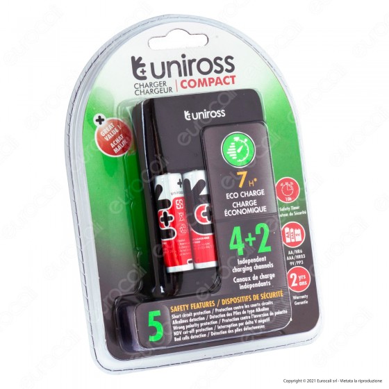 Uniross Caricabatterie Compact 4+2 per Batterie Ricaricabili AA - AAA Uniross Caricabatterie Compact 4+2 per Batterie Ricaricabili AA - AAA