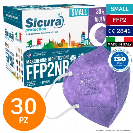 Sicura Protection 30 Mascherine Small Colore Viola Elastici Bianchi Sicura Protection 30 Mascherine Small Colore Viola Elastici Bianchi