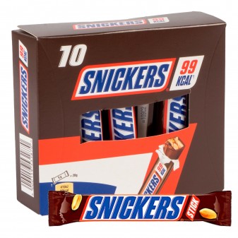 Snickers Sticks Snack con Arachidi Croccanti e Caramello Ricoperto di Cioccolato - Box con 10 Barrette da 20g