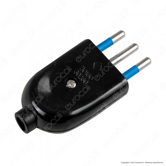 Ecova Spina Singola 10A 2P+T con Uscita Cavo Dritta Colore Nero - Ecova Spina Singola 10A 2P+T con Uscita Cavo Dritta Colore Nero -