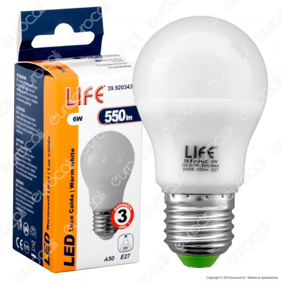 Life Serie GH Lampadina LED E27 6W Bulb A50