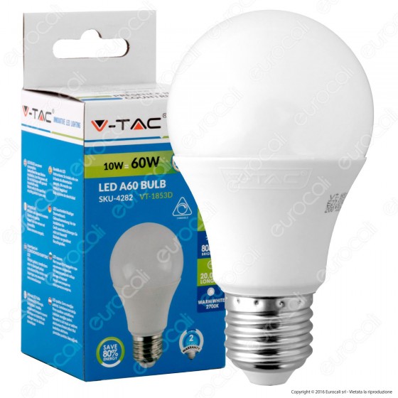 V-Tac VT-1853D Lampadina LED E27 10W Bulb A60 Dimmerabile - SKU 4282 V-Tac VT-1853D Lampadina LED E27 10W Bulb A60 Dimmerabile - SKU 4282