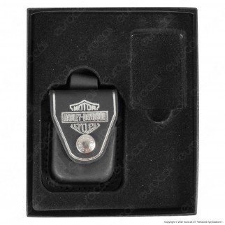 Custodia Zippo in Vera Pelle per Accendini Cuoio Nera Logo Harley