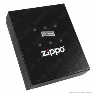 Custodia Zippo in Vera Pelle per Accendini Cuoio Nera Logo Harley