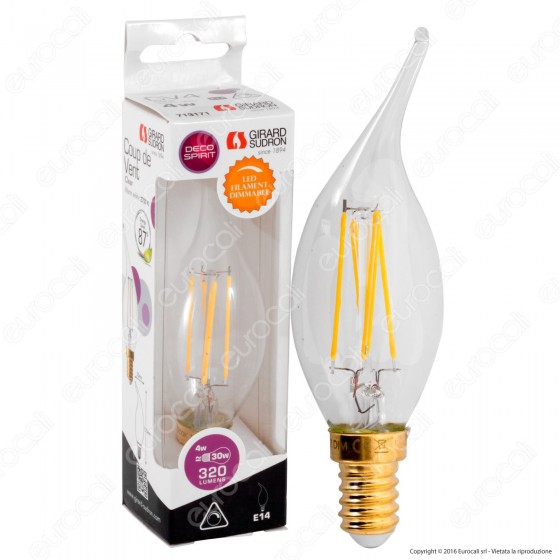 Girard Sudron Lampadina LED E14 4W Candela Fiamma Filamento Girard Sudron Lampadina LED E14 4W Candela Fiamma Filamento