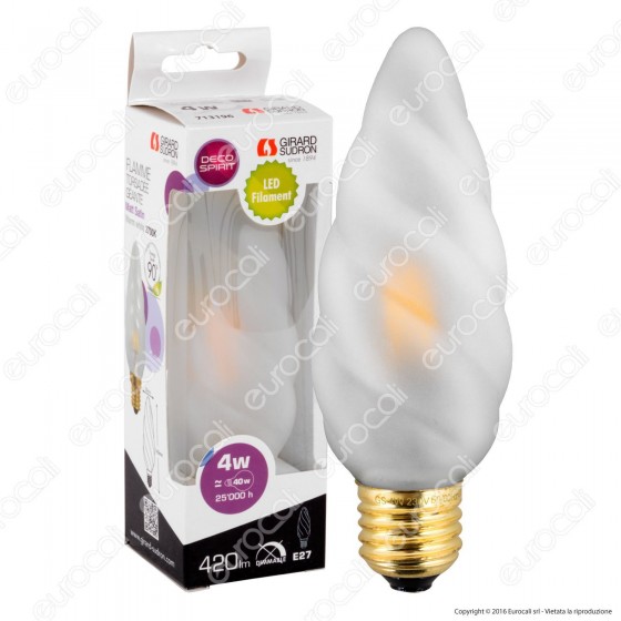 Girard Sudron Lampadina LED E27 4W Candela Fiamma Satinata Filamento Girard Sudron Lampadina LED E27 4W Candela Fiamma Satinata Filamento