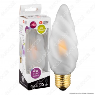Girard Sudron Lampadina LED E27 4W Candela Fiamma Satinata Filamento