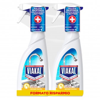 Viakal Aceto Spray Anticalcare Acciaio Cucina - 2 Flaconi da 700ml