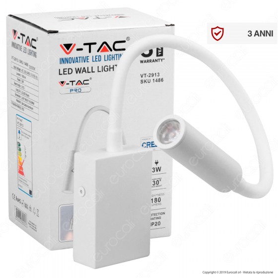 V-Tac PRO VT-2913 Lampada da Muro Wall Light LED CREE 3W Colore Bianco - SKU 1486 V-Tac PRO VT-2913 Lampada da Muro Wall Light LED CREE 3W Colore Bianco - SKU 1486