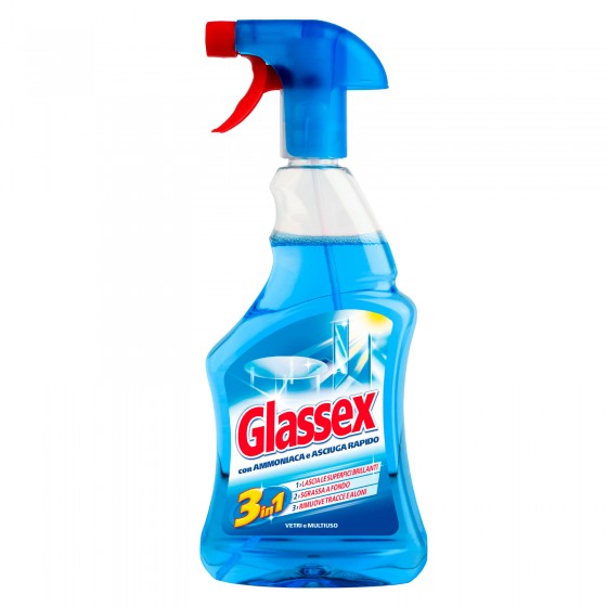 Glassex Detergente Spray Vetri e Multiuso con Ammoniaca e Asciuga Glassex Detergente Spray Vetri e Multiuso con Ammoniaca e Asciuga