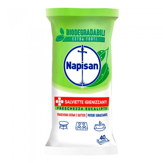 Napisan Salviette Biodegradabili Igienizzanti Eucalipto - Confezione da 40 Maxi Salviette