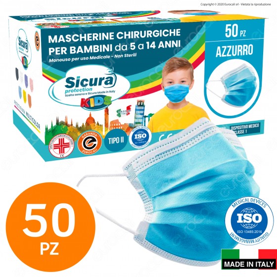 Sicura Protection 50 Mascherine Chirurgiche per Bambini Monouso Sicura Protection 50 Mascherine Chirurgiche per Bambini Monouso