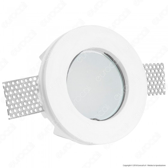 Portafaretto Rotondo da Incasso in Gesso e Vetro per Lampadine GU10 e Portafaretto Rotondo da Incasso in Gesso e Vetro per Lampadine GU10 e