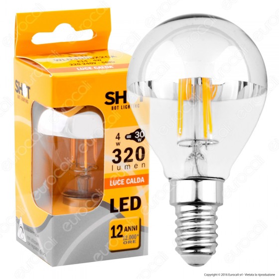 Bot Lighting Lampadina LED E14 4W MiniGlobo P45 Filamento Cromata