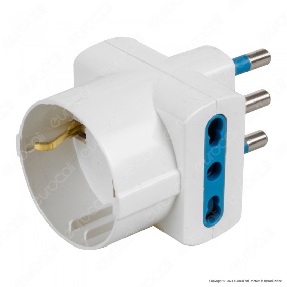 Ecova Adattatore Triplo con 1 Presa Centrale Schuko + 10A 2P+T e 2 Ecova Adattatore Triplo con 1 Presa Centrale Schuko + 10A 2P+T e 2