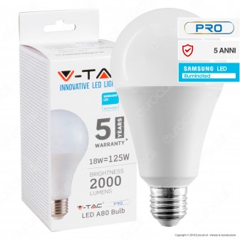 V-Tac PRO VT-298 Lampadina LED E27 18W Bulb A80 Chip Samsung - SKU