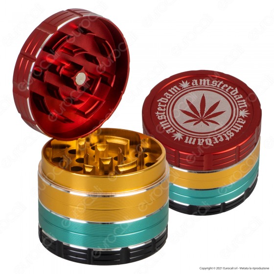 Grinder Tritatabacco 4 Parti in Metallo Colorazione Rasta - Grace Grinder Tritatabacco 4 Parti in Metallo Colorazione Rasta - Grace