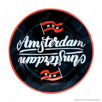 Amsterdam Posacenere da Tavolo Rotondo in Latta Colorato con Stampa