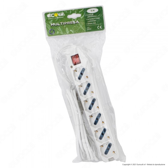 Ecova Multipresa 6 Posti Schuko + 10/16A 2P+T con Interruttore Ecova Multipresa 6 Posti Schuko + 10/16A 2P+T con Interruttore