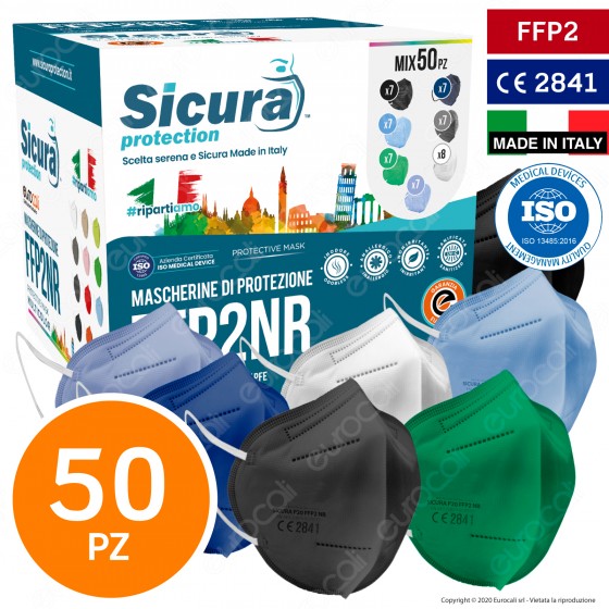 Sicura Protection 50 Mascherine Protettive Colorate Monouso con Sicura Protection 50 Mascherine Protettive Colorate Monouso con