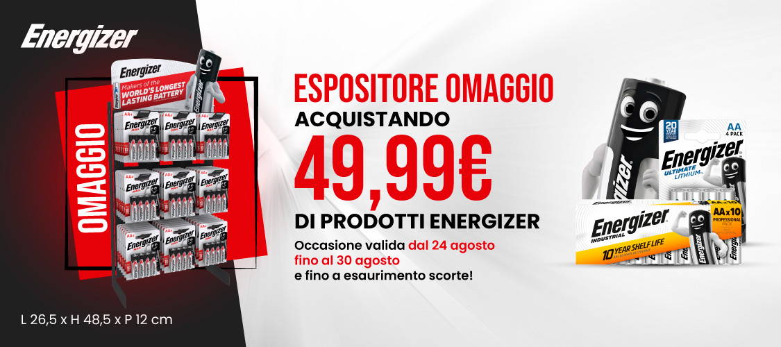 Espositore omaggio Energizer con 49,99€ di spesa!